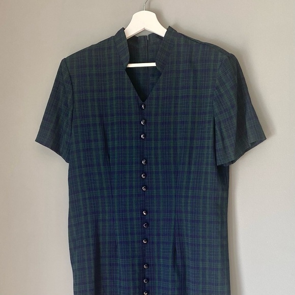 Vintage Navy and Green Plaid Dress - Picture 5 of 9